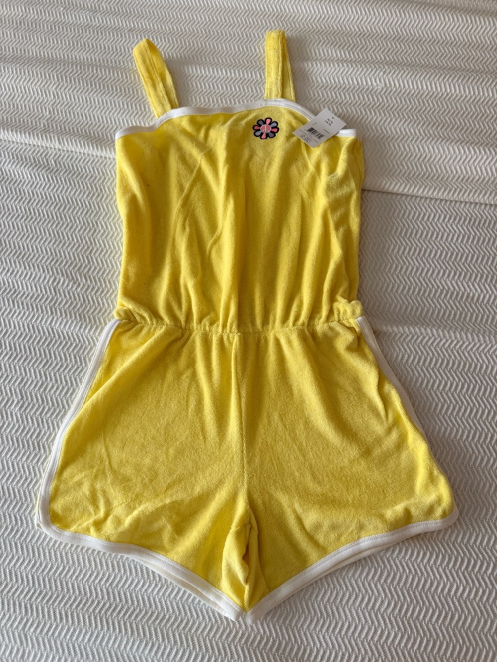 George Yellow Girls Terry Romper with White Trim